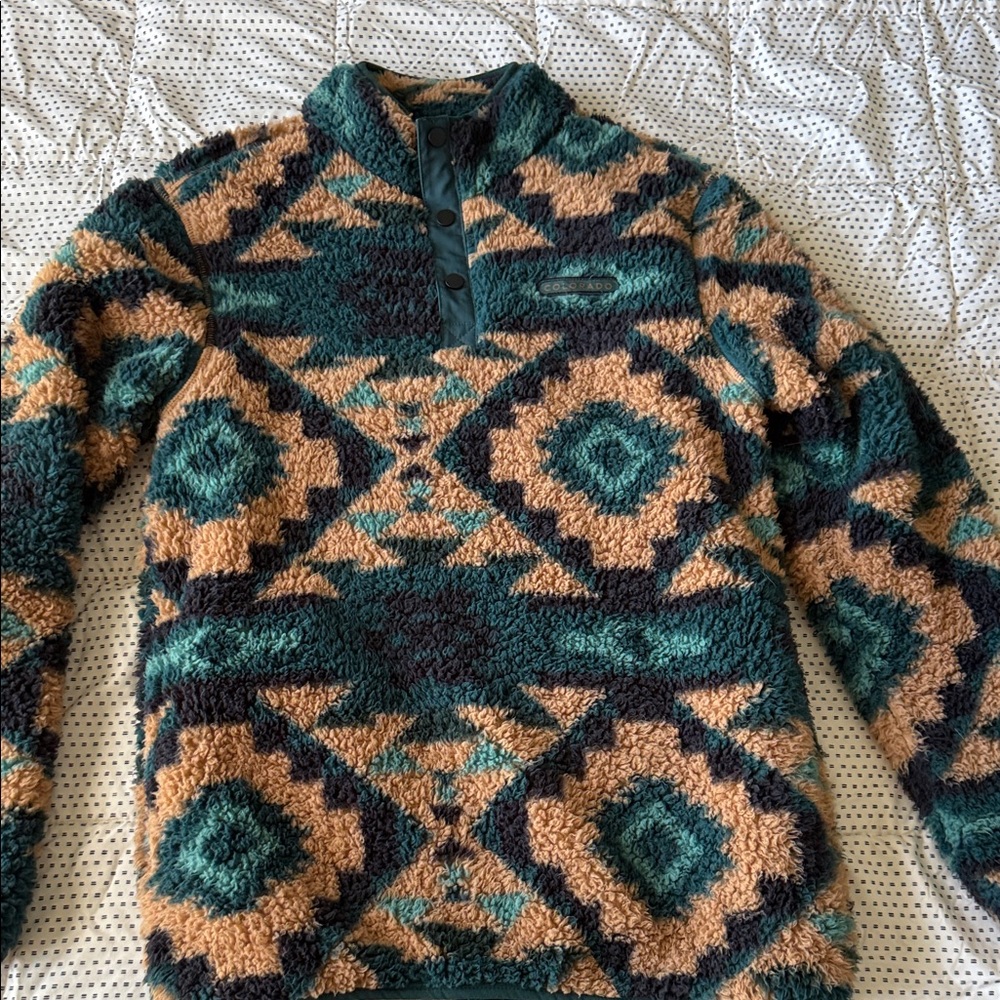 Geometric Patterned Fleece Pullover - image 1